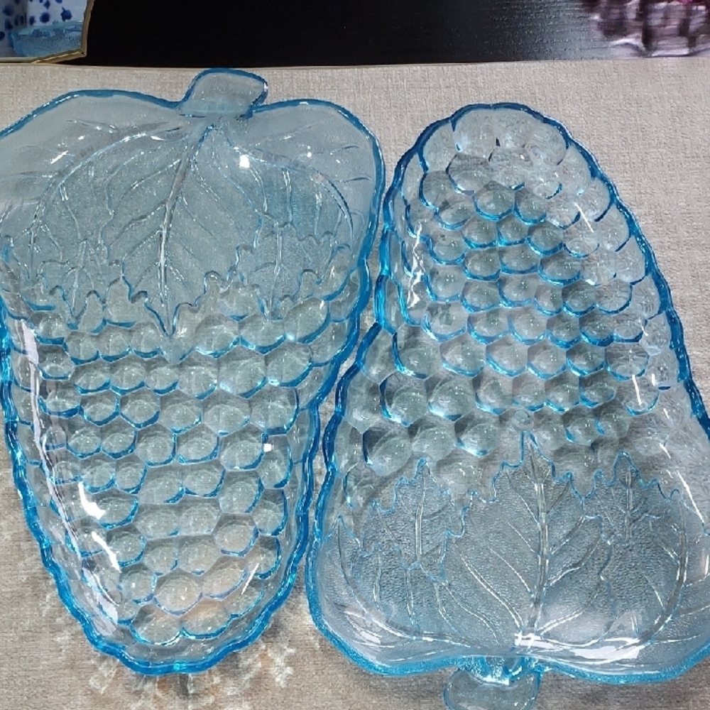 Blue Plastic Grape Leaf Serving Platters
